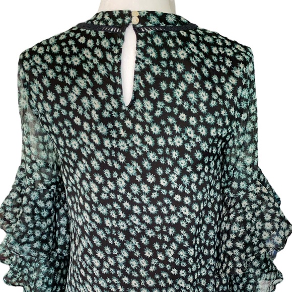 Anthro Ranna Gill Floral Mirror Sequin Flutter Ruffle Sleeve Tunic Mini Dress XS - Picture 10 of 16